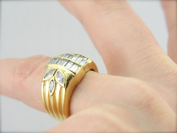 Solid and Bold, Asymmetrical Retro Design Fine Diamond Cocktail Ring