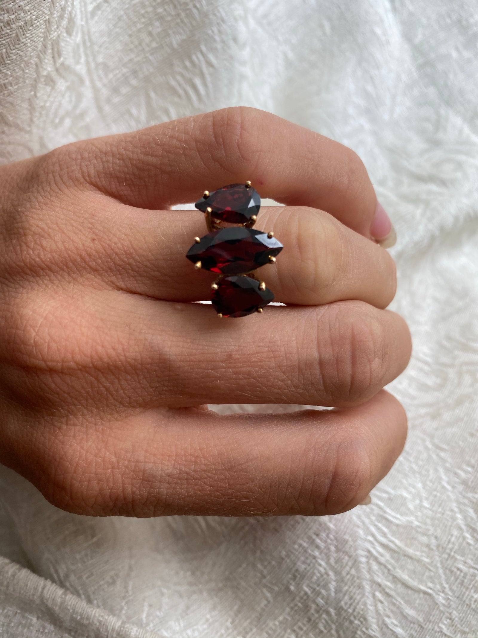 Large Three Stone Garnet Statement Ring