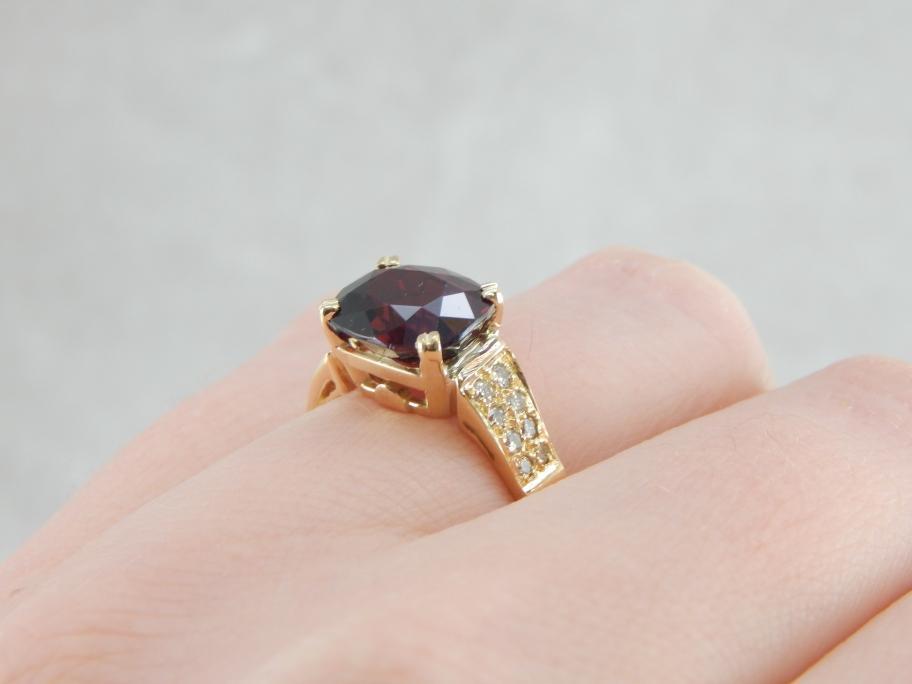 Deep Red Pyrope Garnet, Pave Diamonds and Gold Cocktail Ring - Market ...