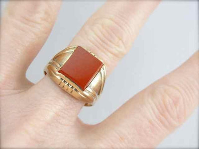 Men's Red Jasper and Vintage Gold Ring