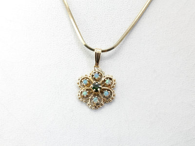Lovely Floral Opal Demantoid Garnet Gold Pendant