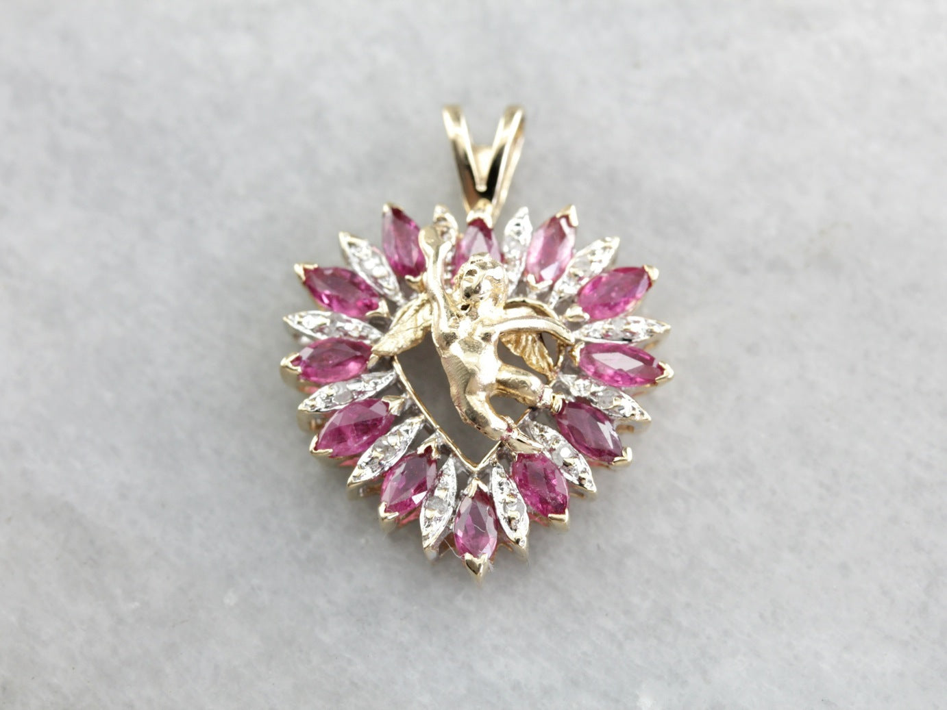 Be Mine Cupid, Diamond and Ruby Heart Pendant