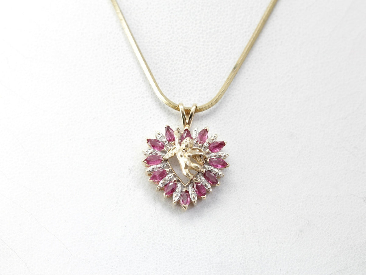Be Mine Cupid, Diamond and Ruby Heart Pendant