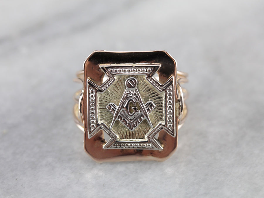 Upcycled Masonic Mixed Metal Signet Ring