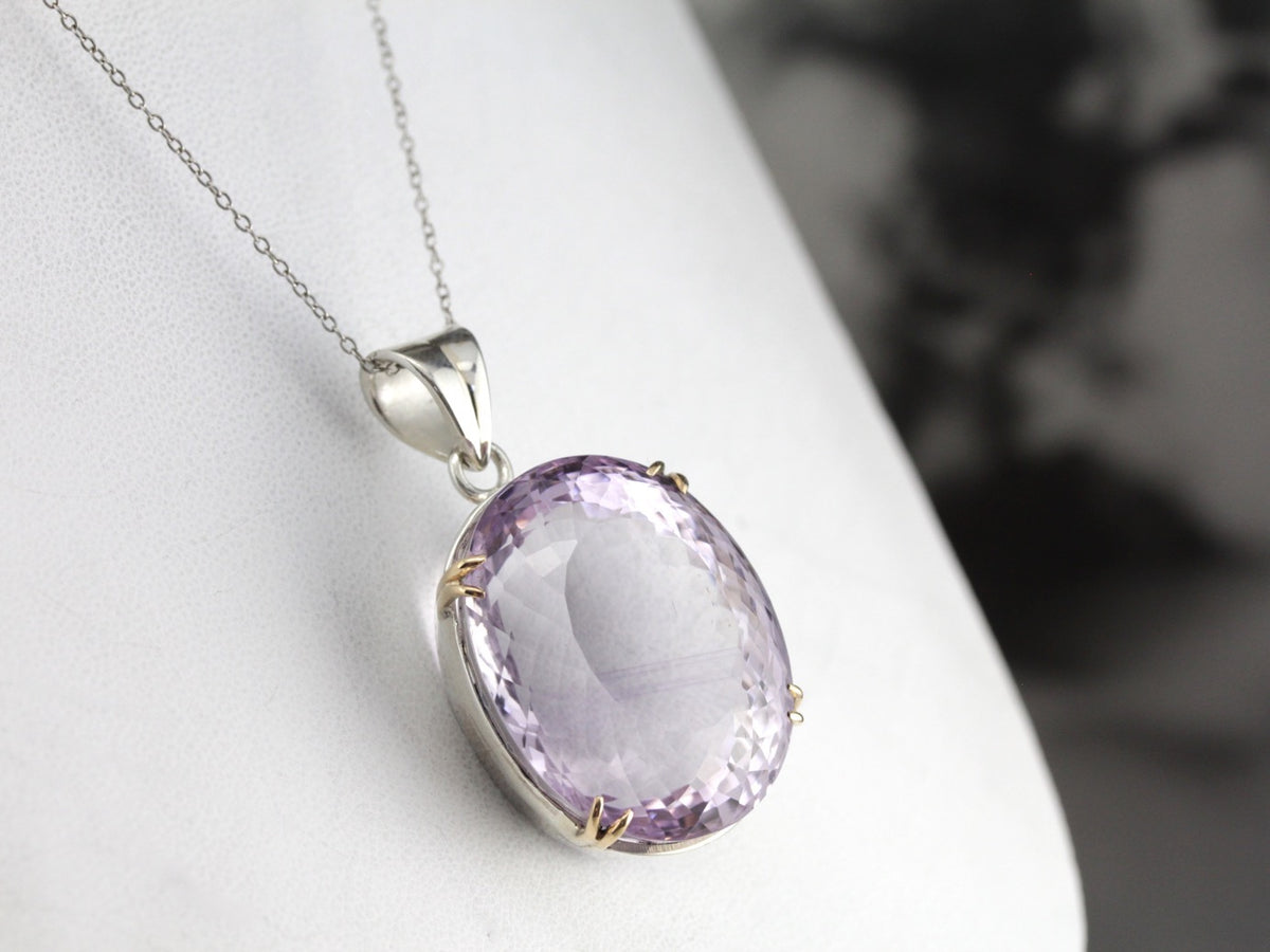 Large Amethyst Gemstone Pendant in Sterling Silver