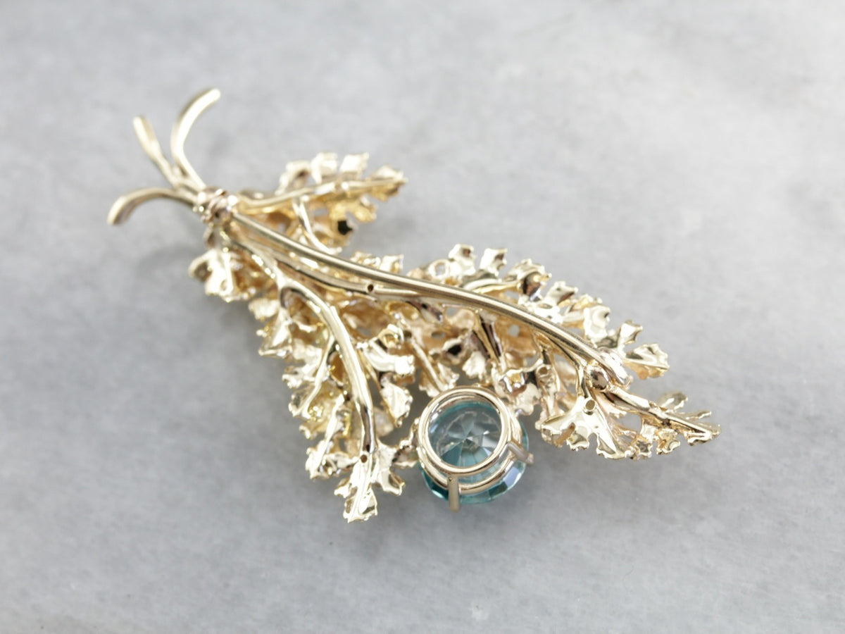 Vintage Glittering Floral Blue Zircon and Diamond Brooch