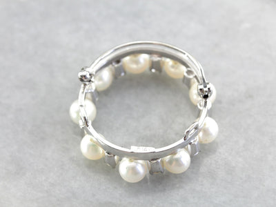 Elegant Vintage Pearl and Diamond Circle Pin