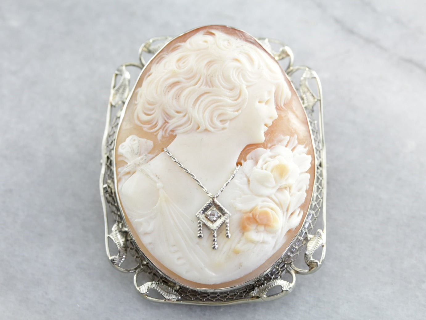 Art Deco Diamond Adorned Cameo Brooch