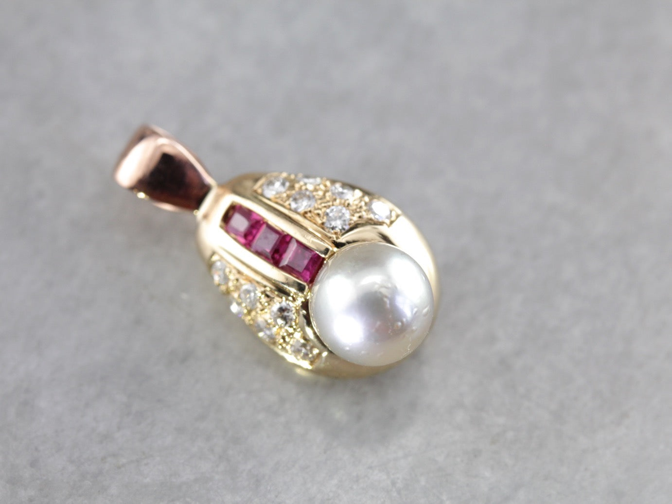 Unique Pearl Diamond and Ruby Pendant