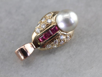 Unique Pearl Diamond and Ruby Pendant