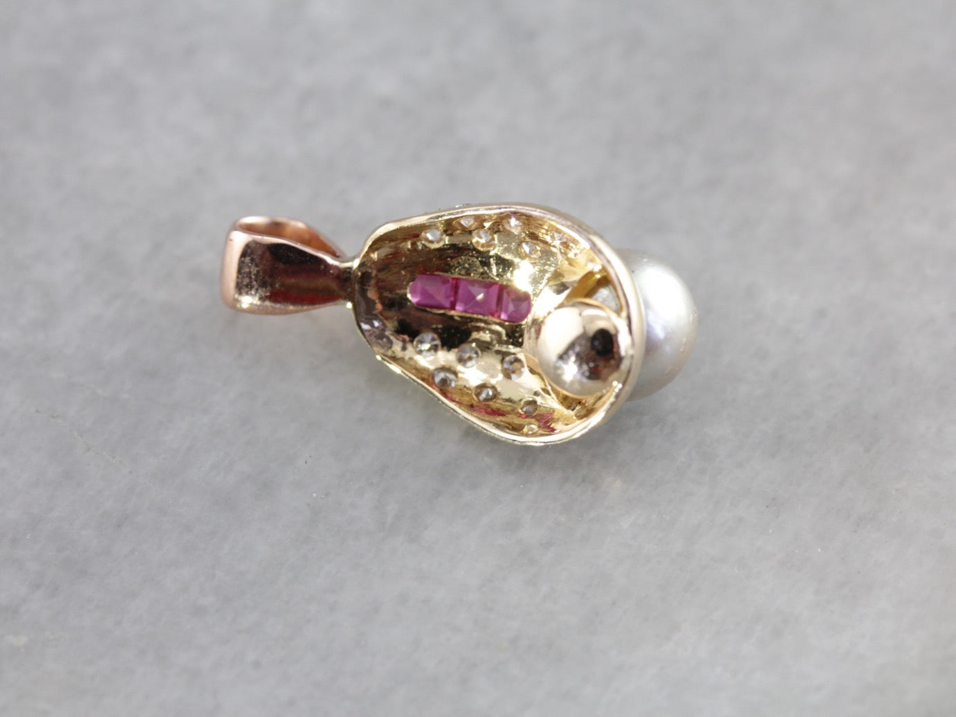 Unique Pearl Diamond and Ruby Pendant