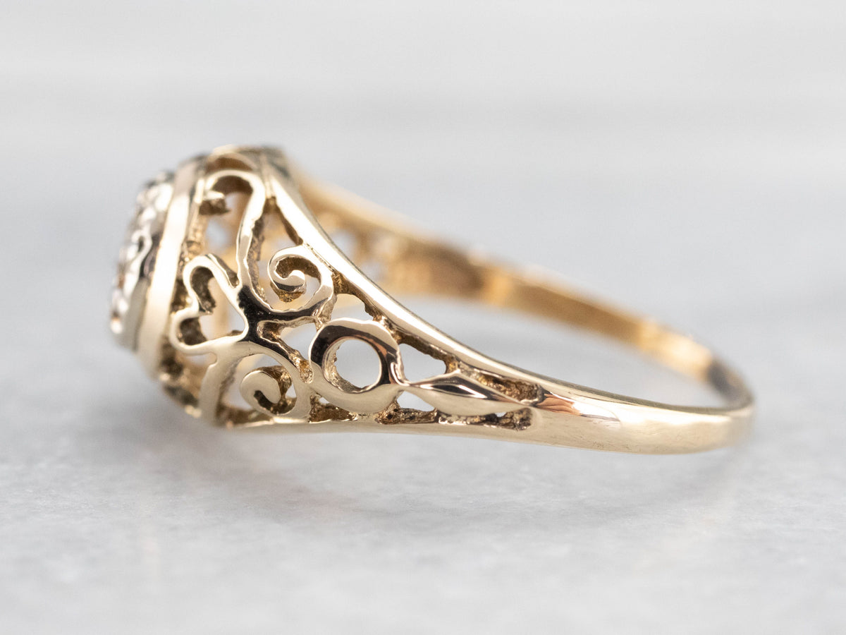 Gold Heart Filigree Diamond Cluster Ring