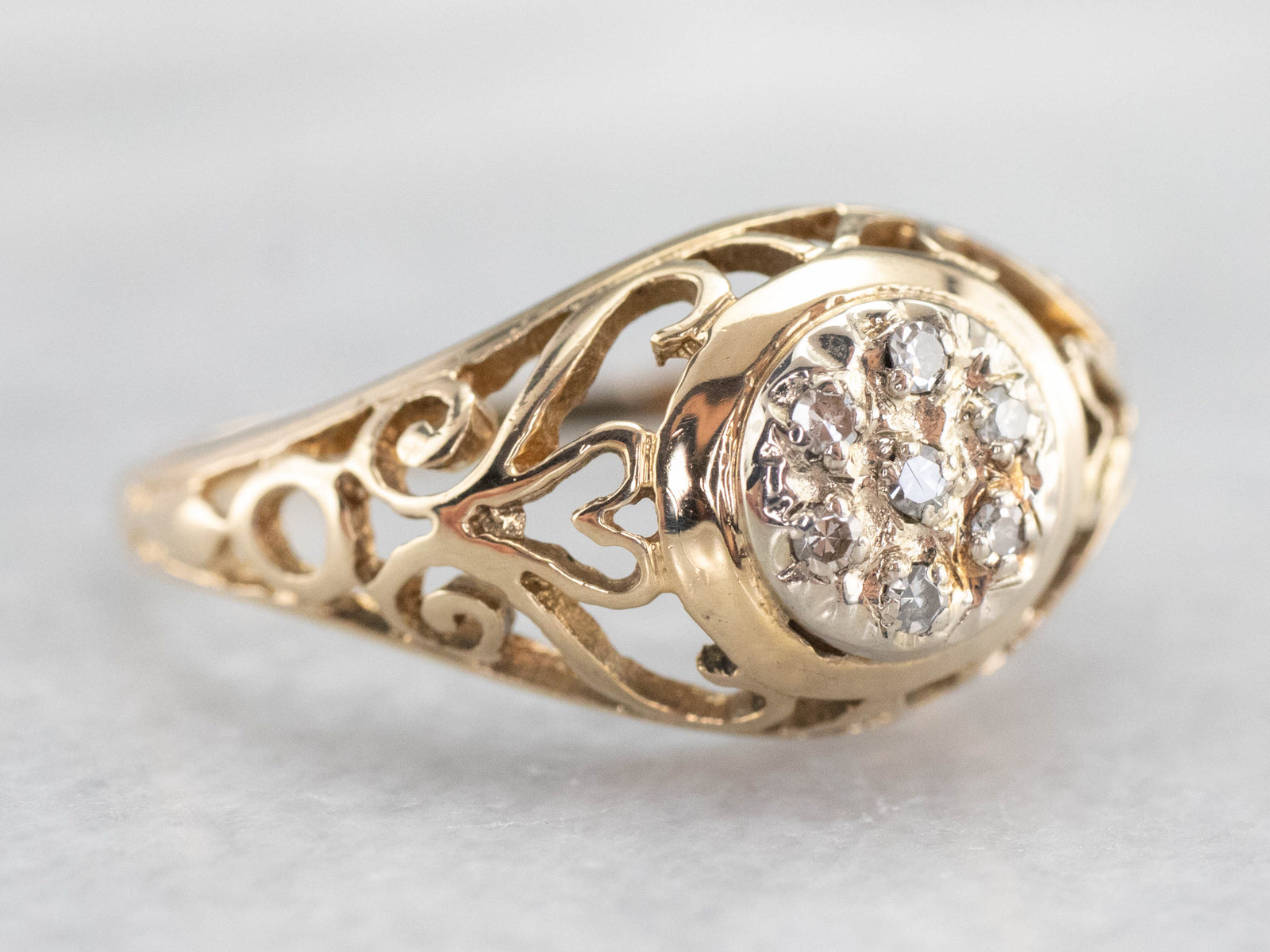 Gold Heart Filigree Diamond Cluster Ring