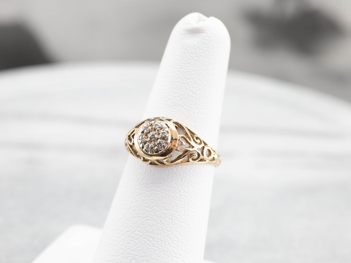 Gold Heart Filigree Diamond Cluster Ring