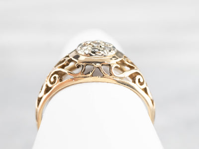 Gold Heart Filigree Diamond Cluster Ring