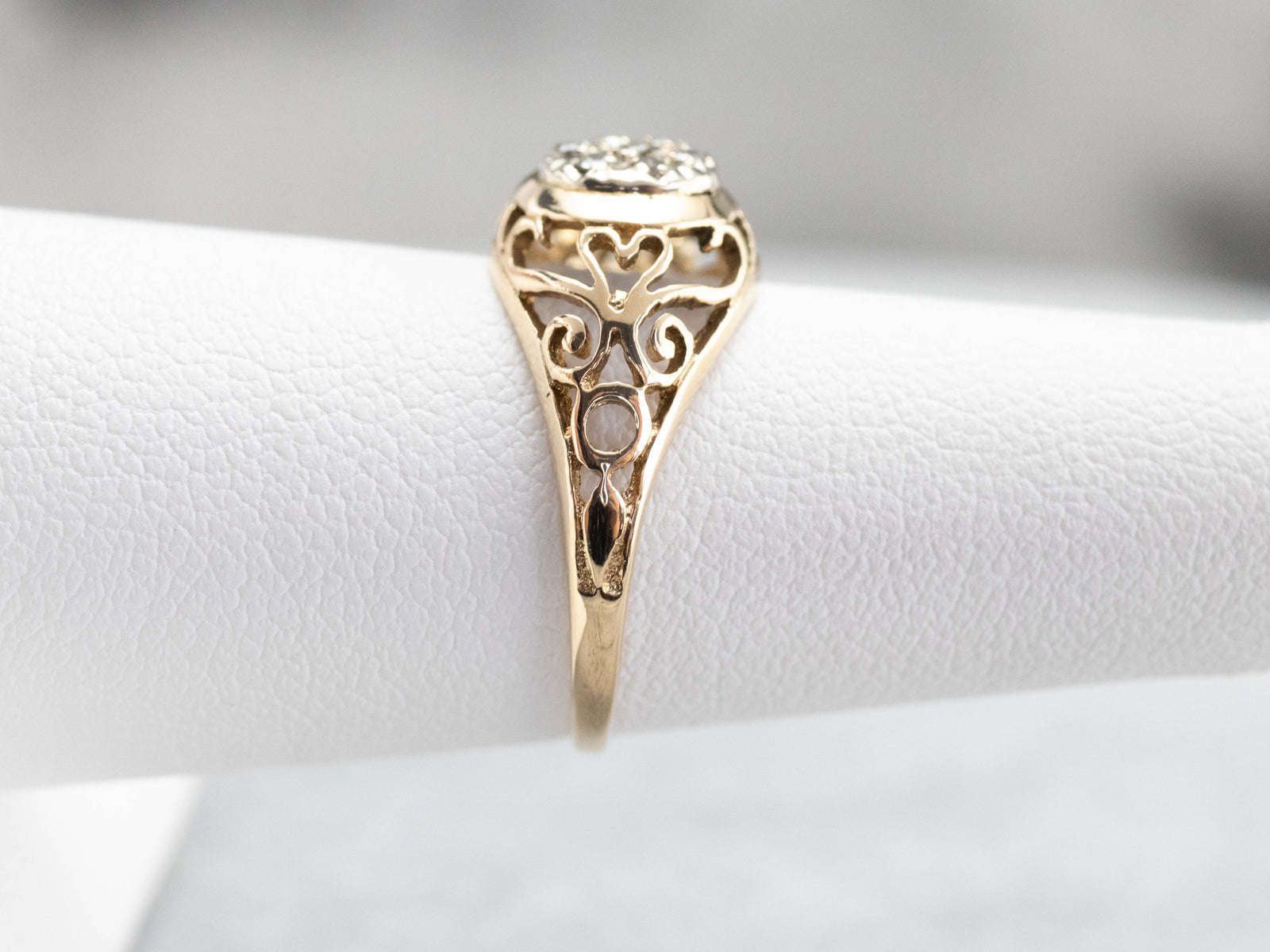 Gold Heart Filigree Diamond Cluster Ring