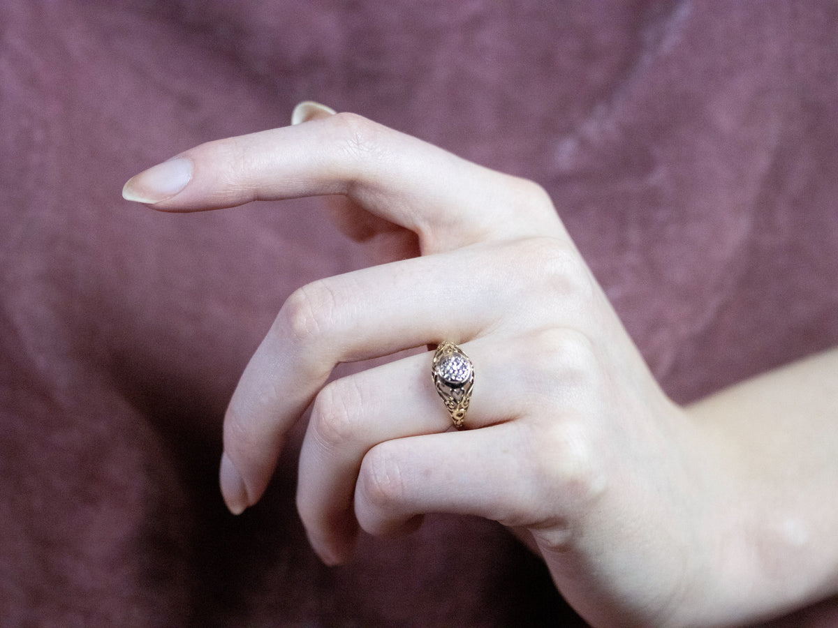 Gold Heart Filigree Diamond Cluster Ring