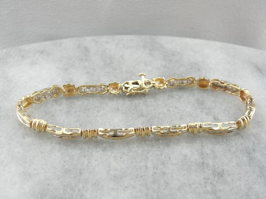 Baguette Channel Diamond Bracelet with Gleaming Gold Accents