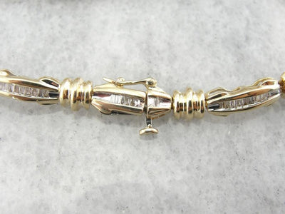Baguette Channel Diamond Bracelet with Gleaming Gold Accents