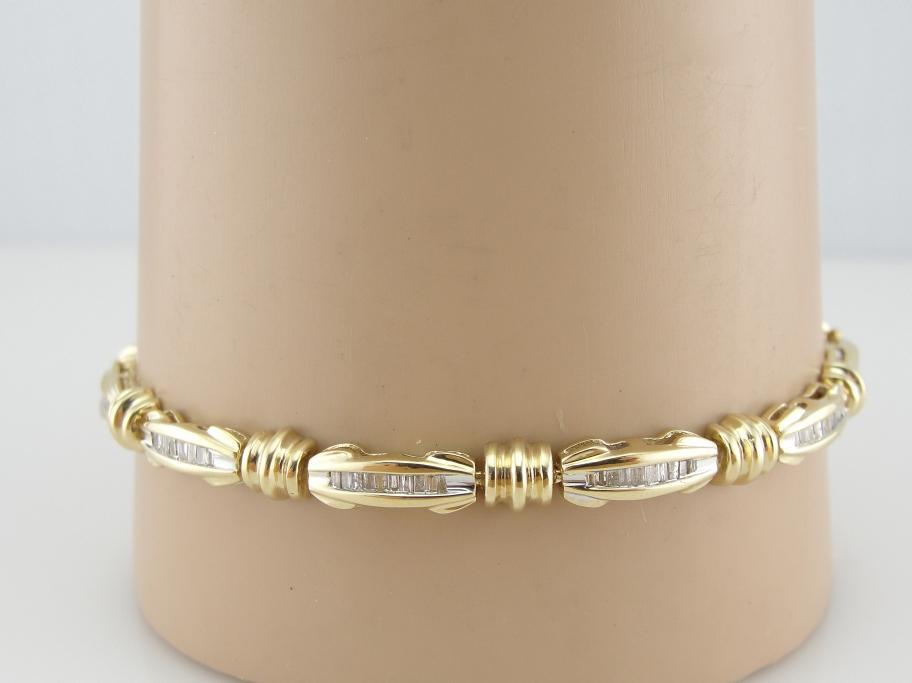 Baguette Channel Diamond Bracelet with Gleaming Gold Accents