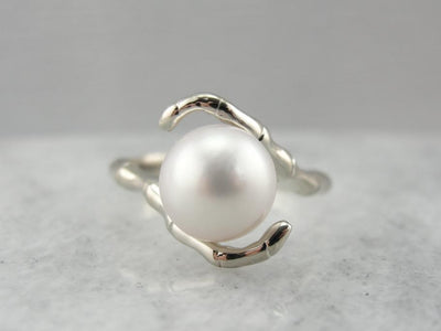 Vintage White Gold and Pearl Bypass Ring