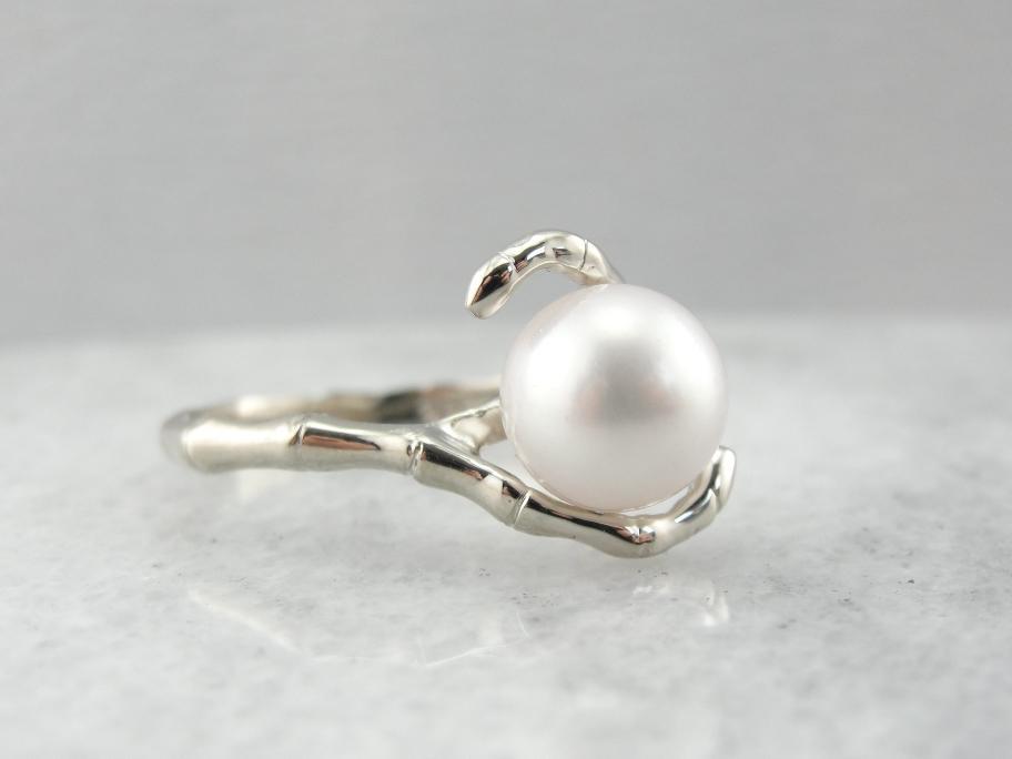 Vintage White Gold and Pearl Bypass Ring