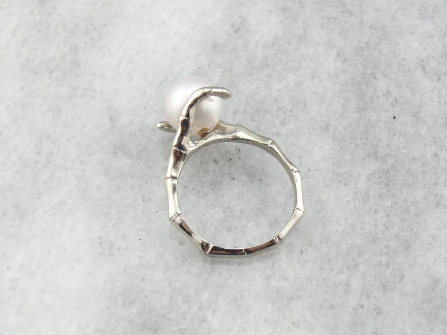 Vintage White Gold and Pearl Bypass Ring