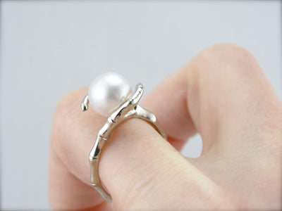 Vintage White Gold and Pearl Bypass Ring