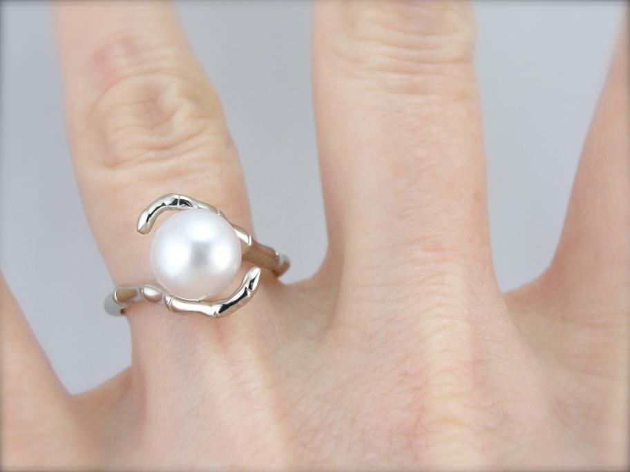 Vintage White Gold and Pearl Bypass Ring