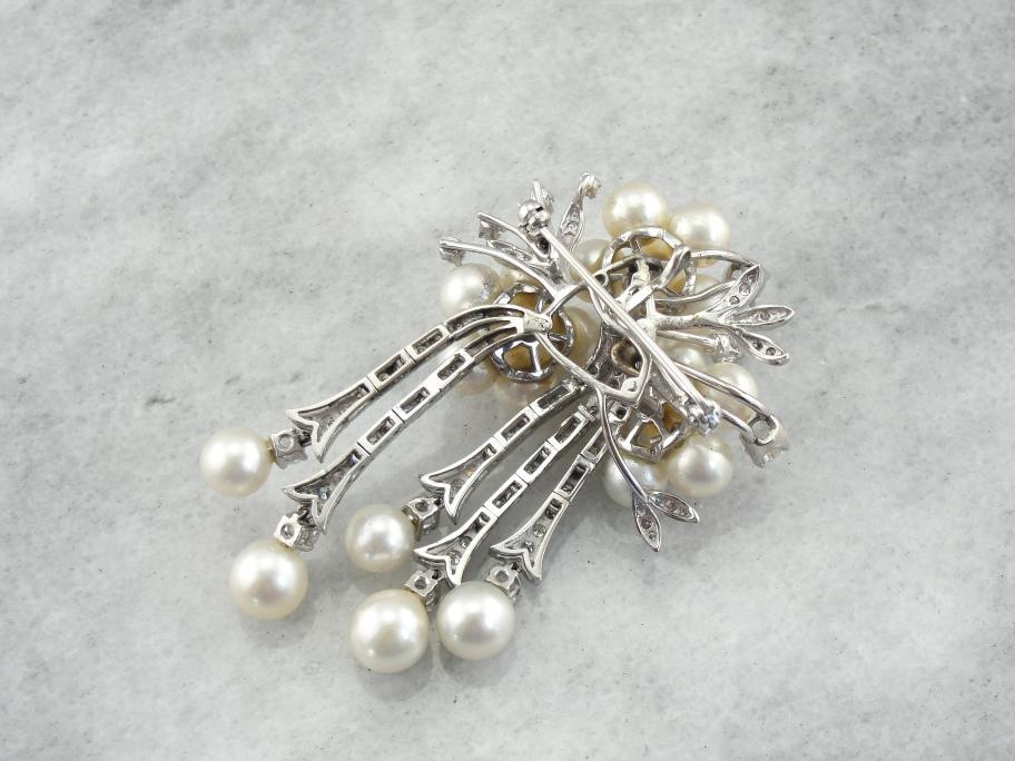 Edwardian Diamond and Pearl Brooch En Pendant, White Gold