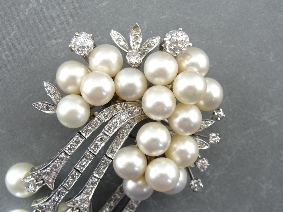 Edwardian Diamond and Pearl Brooch En Pendant, White Gold