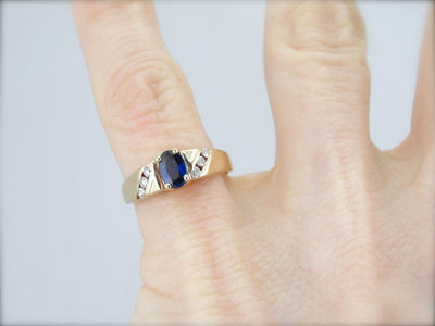 Deep Blue Sapphire and Diamond Ladies Ring