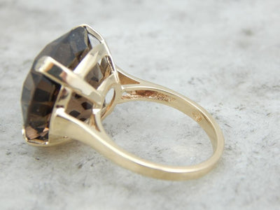 Smoky Quartz and Vintage Gold Bauble Ring