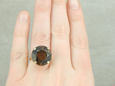 Smoky Quartz and Vintage Gold Bauble Ring