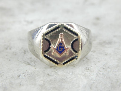Vintage White Gold Masonic Ring