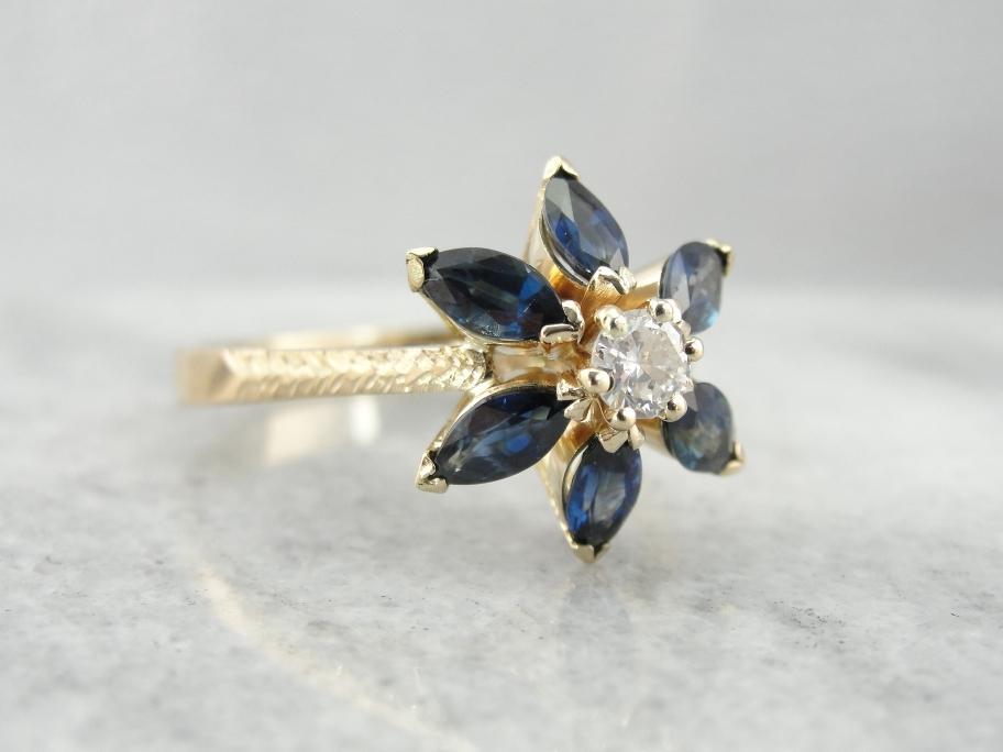 Vintage Sapphire and Diamond Flower Ring