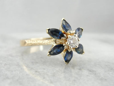 Vintage Sapphire and Diamond Brown-Eyed Susan Daisy Ring