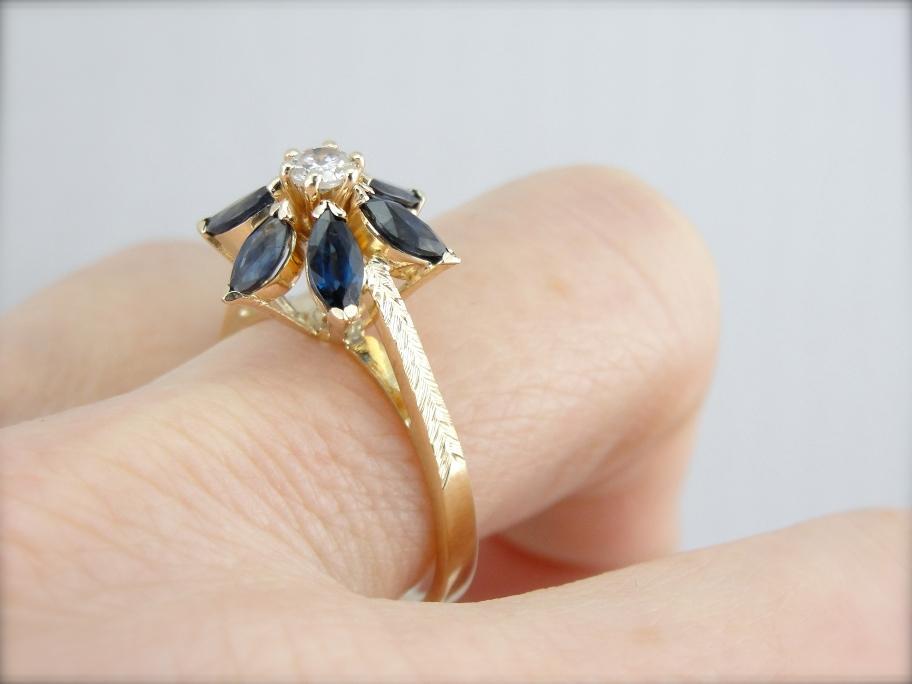 Vintage Sapphire and Diamond Flower Ring