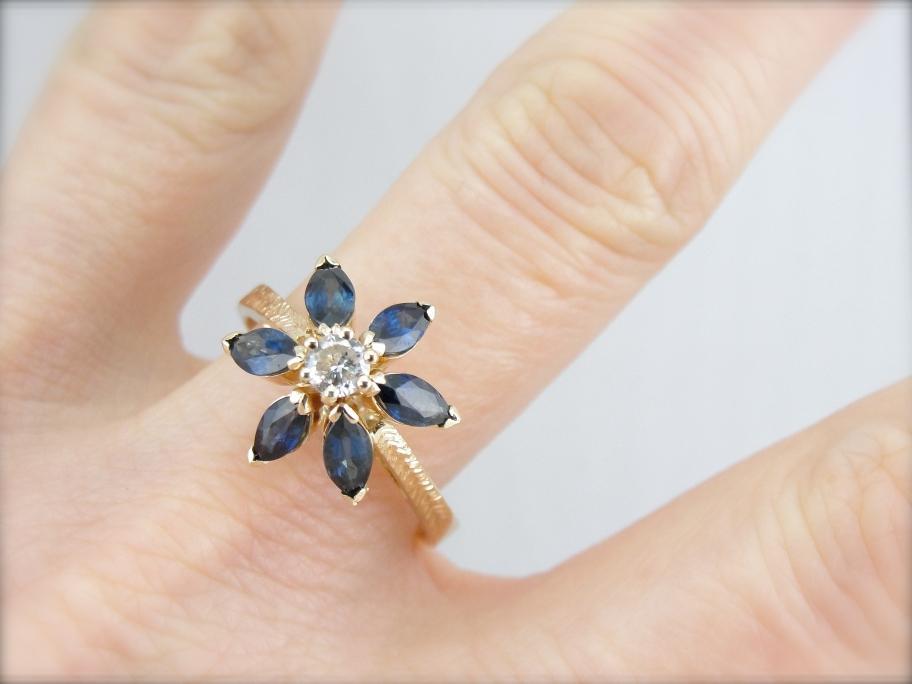 Vintage Sapphire and Diamond Flower Ring