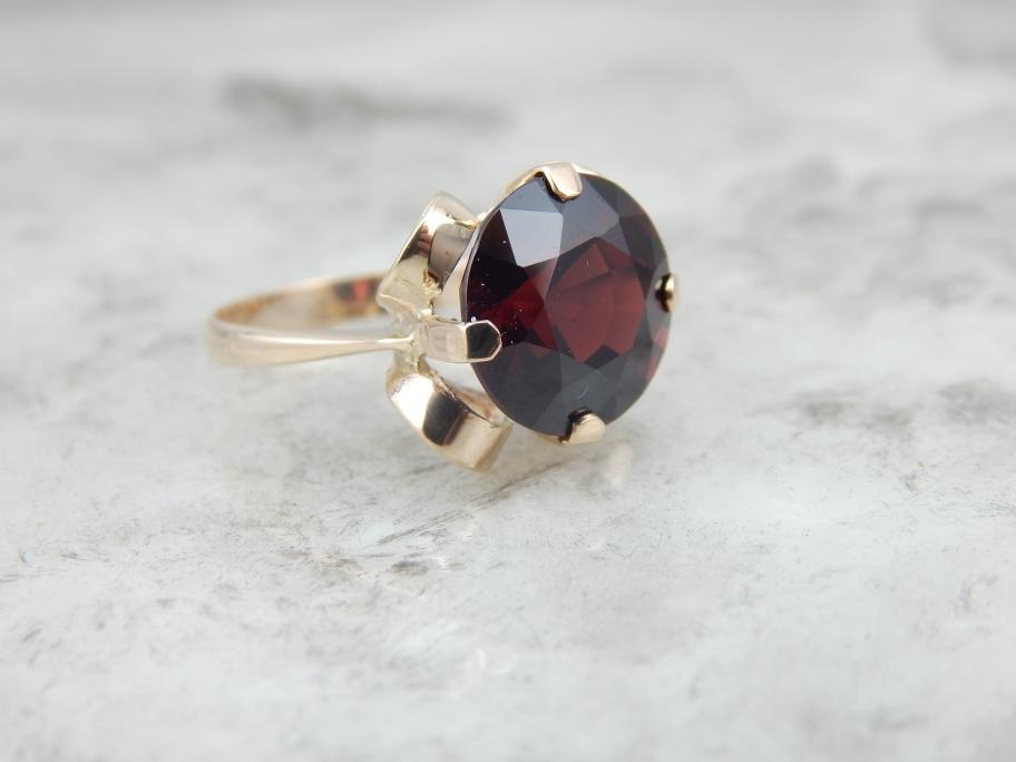 Deep Red Garnet in Mid Century Cocktail Ring