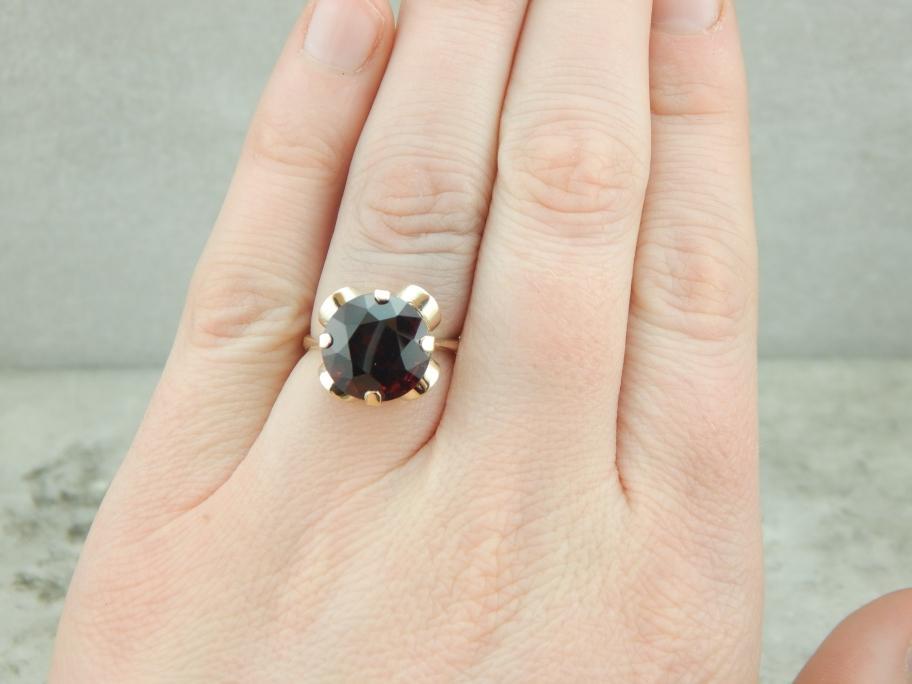 Deep Red Garnet in Mid Century Cocktail Ring