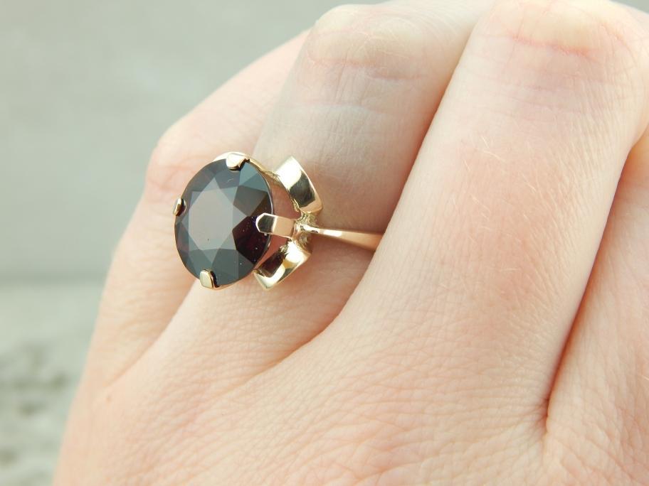 Deep Red Garnet in Mid Century Cocktail Ring