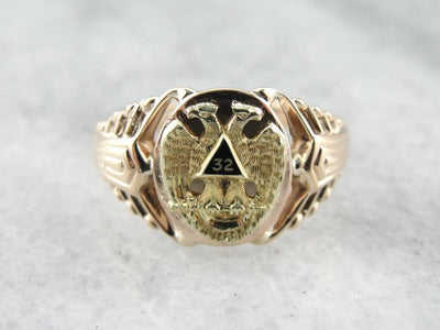 Simply Handsome Vintage Masonic Ring in Rose Gold