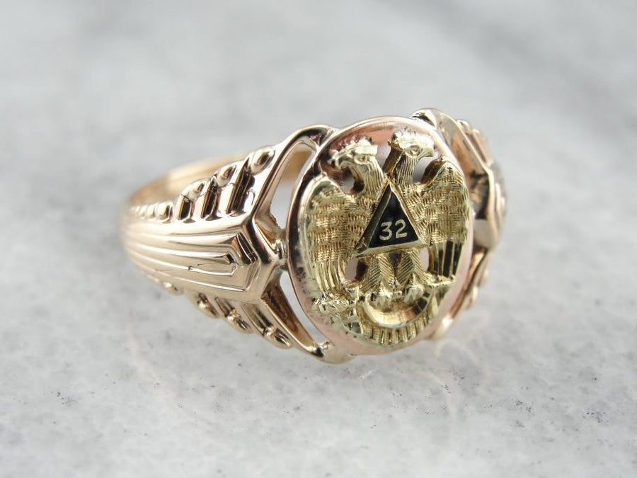 Simply Handsome Vintage Masonic Ring in Rose Gold