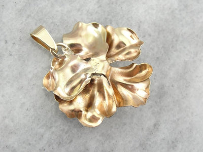 Vintage Mid Century Blossom Pendant in Yellow Gold