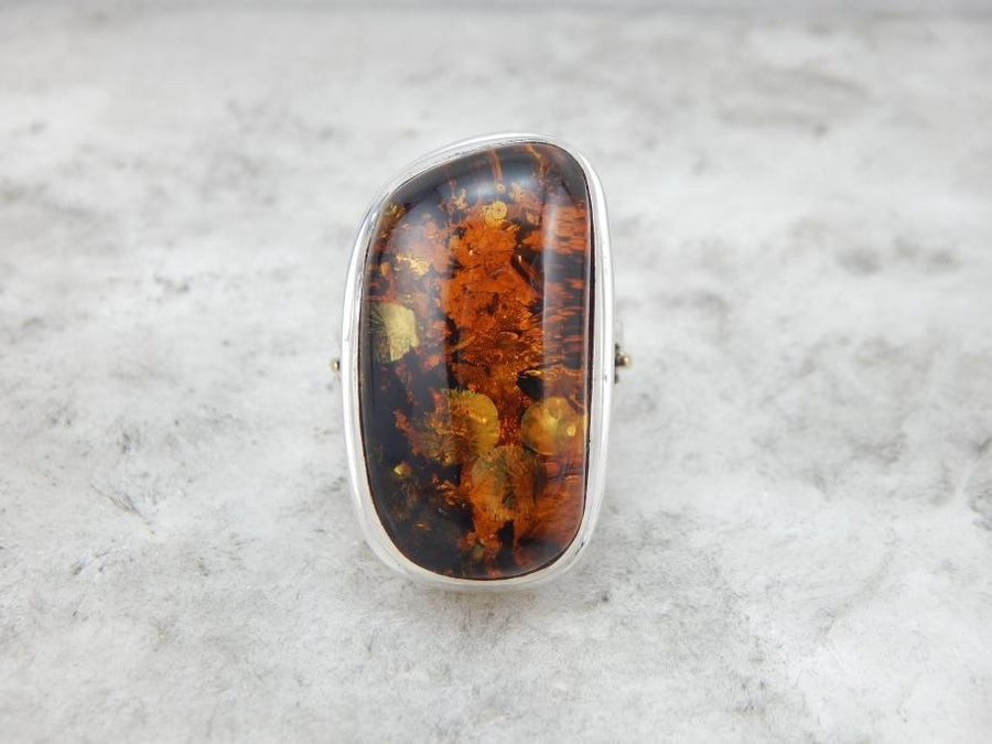 Simple, Bold Amber Statement Ring in Sterling Silver