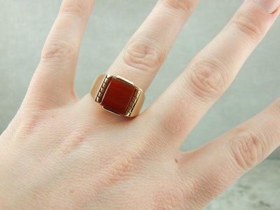 Mid-Century Modern Carnelian and Gold Men's Ring