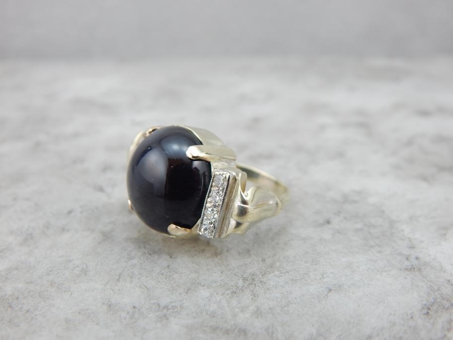 Rare Cat's Eye Spectrolite and Green Gold Retro Era Cocktail Ring