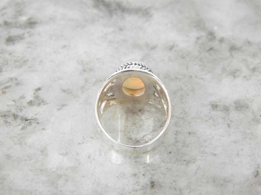 Botanical Opal Sterling Silver Wide Band Ring