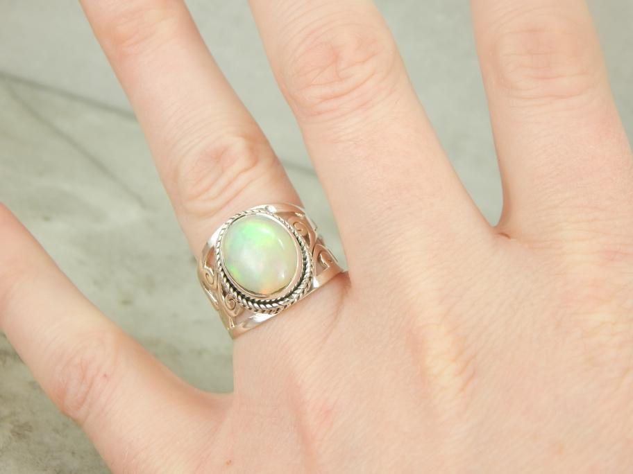 Botanical Opal Sterling Silver Wide Band Ring